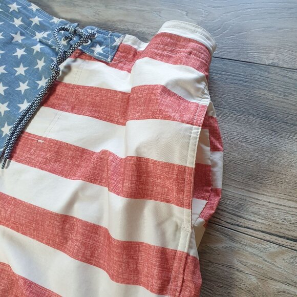 American Flag Swim Trunks George Size M 32 to 34 Elastic Waist Drawstring Pool - Picture 3 of 8